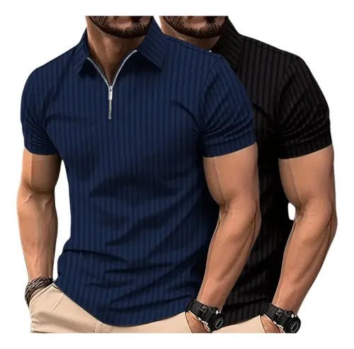 Kit 2 Camiseta Polo Manga Curta Com Ziper Masculina Canelada