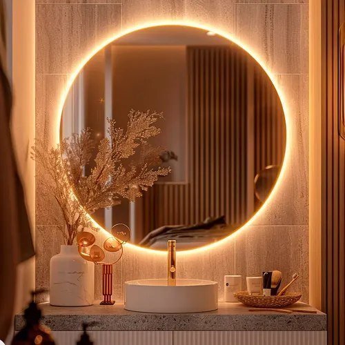 Espelho Redondo 50cm C/ Led Para Parede Quarto Banheiro Sala