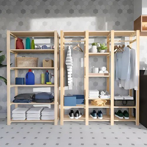 Kit Cabideiro Arara Sapateira E Estante Roupas Madeira Pinus