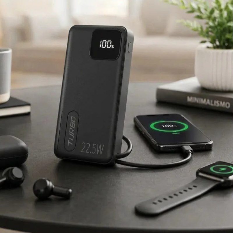 Power Bank 10000mAh Carregador Portátil Turbo 22,5W PD USB-C