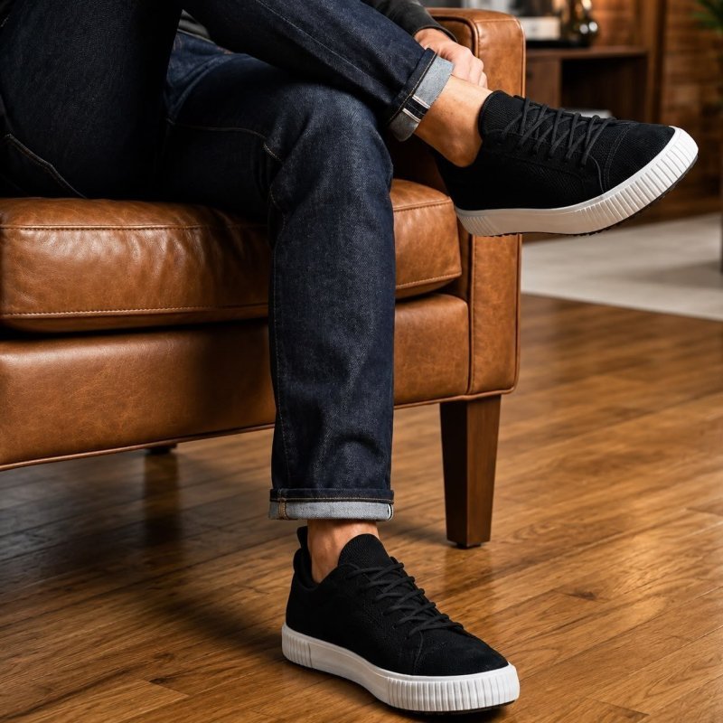 Tênis Masculino Polo Wear Camurça Casual Premium Preto Liso