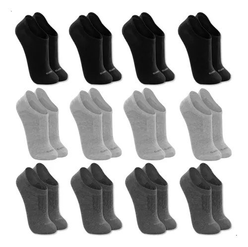 Kit 12 Pares Meias Lupo Soquete Invisível Algodão Masculina 4 Cinzas Mescla - 4 Chumbo - 4 Preto