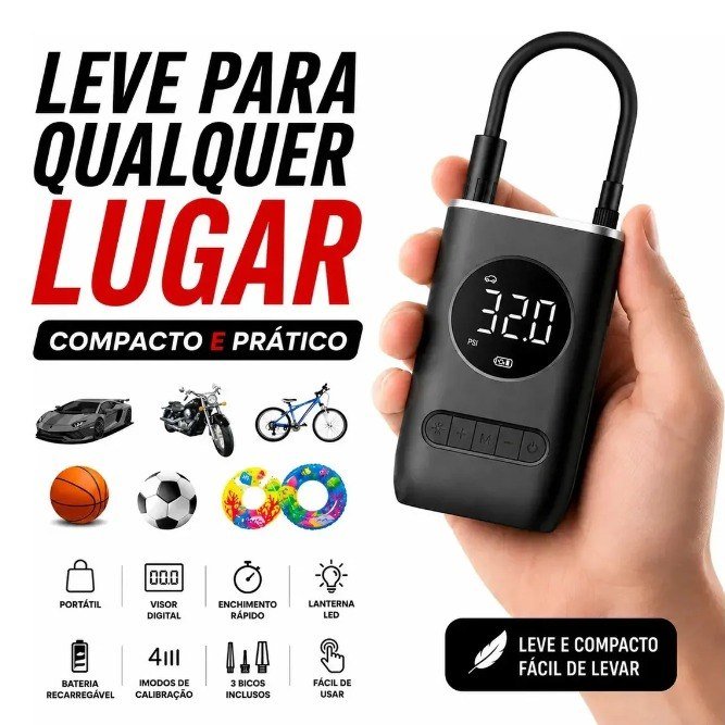 Calibrador De Ar Digital Para Pneu Portátil Compressor Usb + Frete Grátis