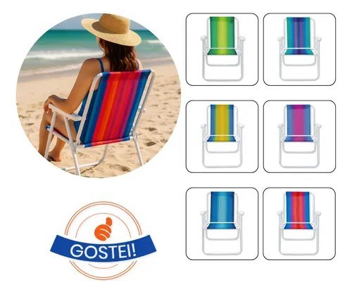 Cadeira De Praia Dobravel Aço Sortida Confortável 110kg Premium Unitário