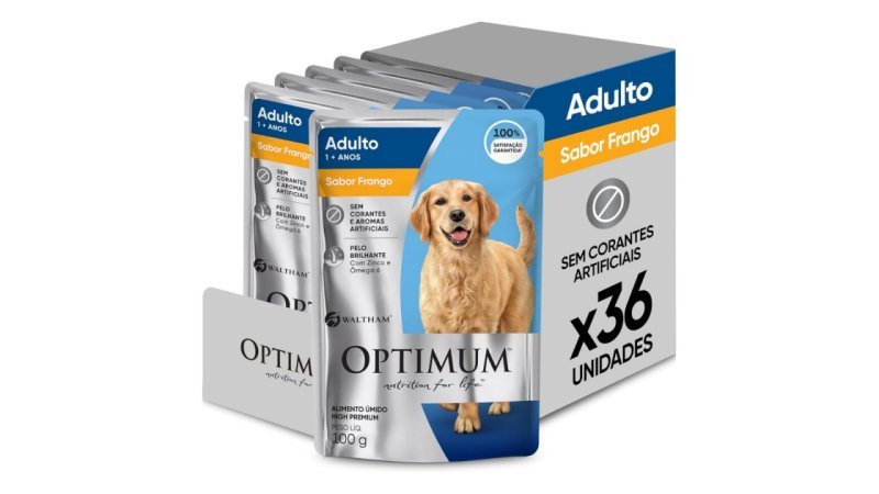 Pack 36 un. Sachê Ração Úmida Optimum para Cães Adultos Frango 100g