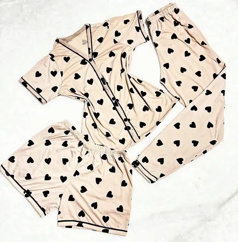 Kit Pijama Americano 3 Peças Camisa Botões + Calça + Short