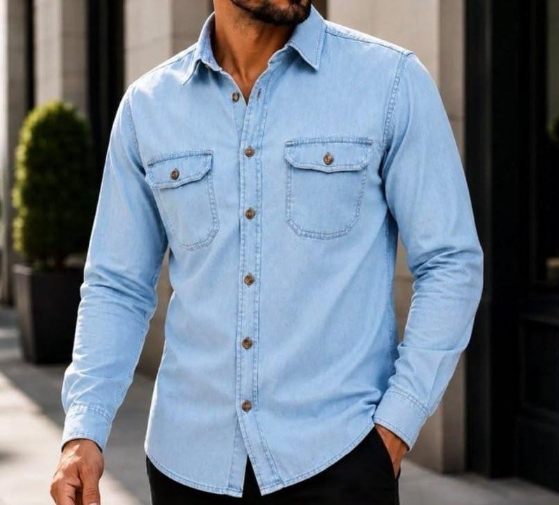 Camisa Jeans Slim Manga Longa Masculina
