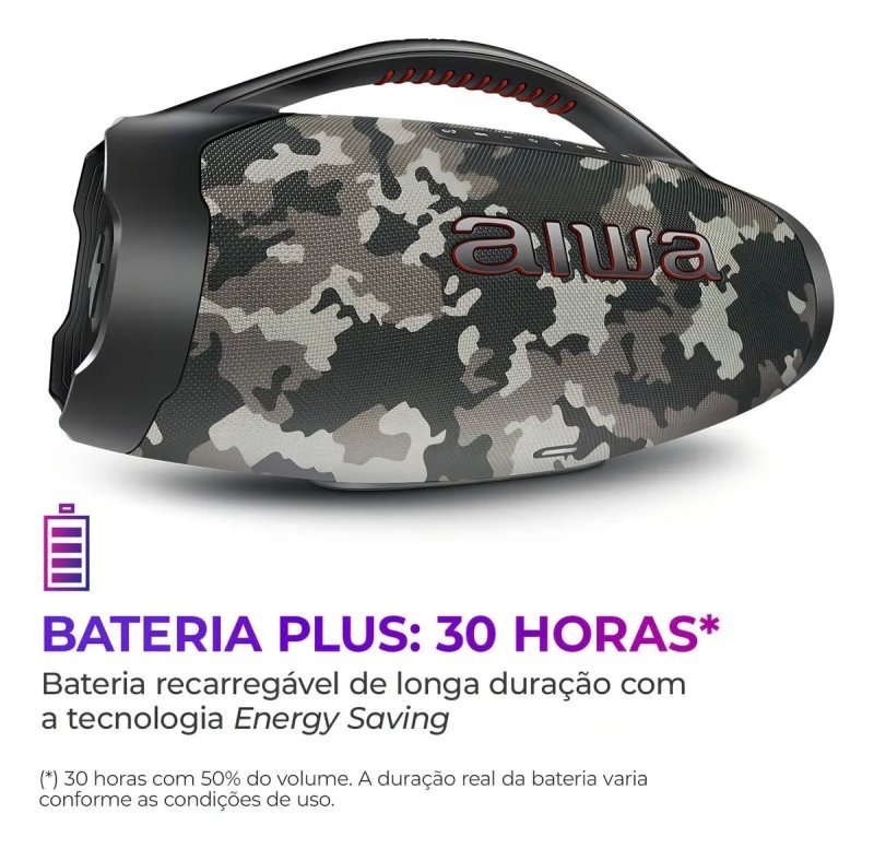 Caixa de Som Boombox Plus AIWA 200W Bluetooth 30H IP66 Cinza
