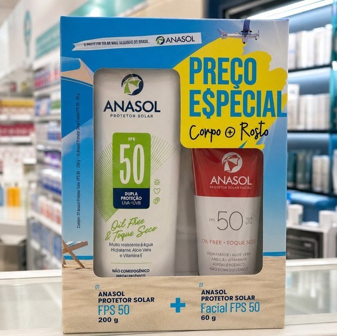 Kit Anasol Protetor Solar Facial 60g FPS 50 + Corporal 200g FPS50 + Frete Grátis
