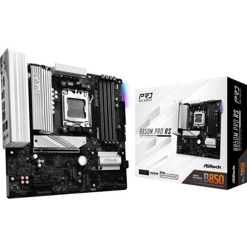Placa Mãe Asrock Am5 B850m Pro Rs M-atx 4xddr5 256gb 4xusb2.0 3xusb3.2 1xusb3.2 Tipo-c Hdmi/dp Rede Giga 3xm.2 Nvme