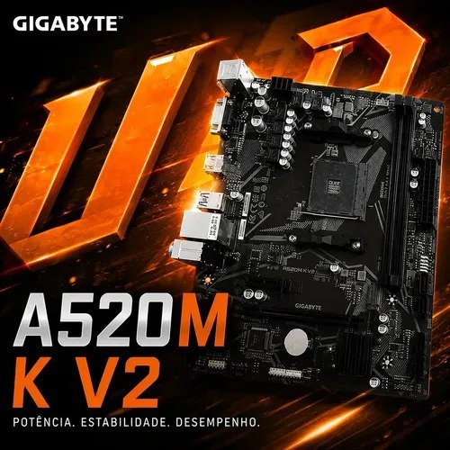 Placa Mãe A520M K V2 AMD AM4 MATX DDR4 Gigabyte Cor Preto