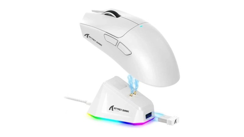 Mouse Gamer Sem Fio Attack Shark X11 PAW3311 branco - Com Base