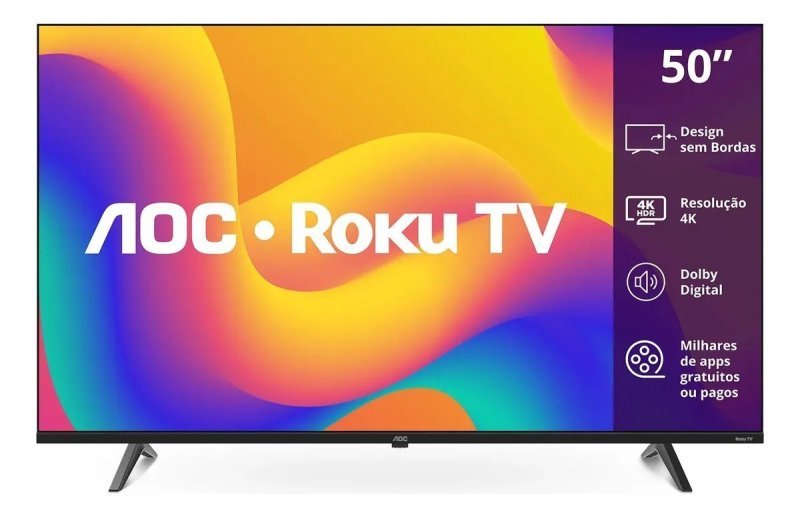 Smart Tv AOC 4K 50" RokuTV, Wi-Fi, HDMI, 50U7045/78G, Compatível com Alexa, Aplicativo AOC Controle Remoto, Dolby Audio GPCR