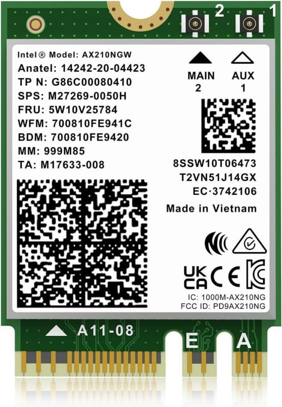 Placa sem fio WiFi 6E Intel AX210NGW, Bluetooth 5.3 Tri-Band 5400Mbps