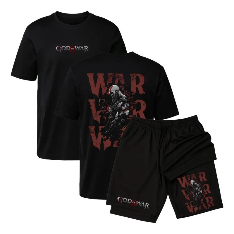 Kit Camiseta + Short Dry Fit 2 Em 1 Kratos God Of War Gym