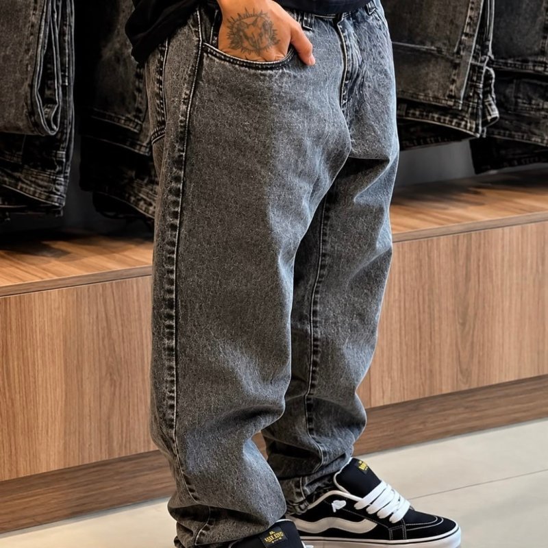 Calça Balão Jeans Masculina Baggy Larga Streetwear Estonada