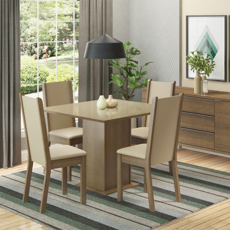 Conjunto Sala de Jantar Madesa Moscou Plus – Mesa com Tampo de Vidro + 4 Cadeiras