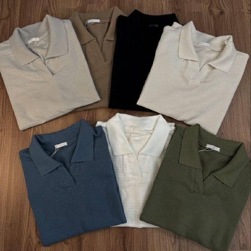 Camisa Camiseta Polo Masculina Texturizada Sem Botão