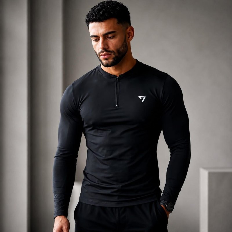 Camisa Térmica Masculina Segunda Pele Manga Longa Com Zíper