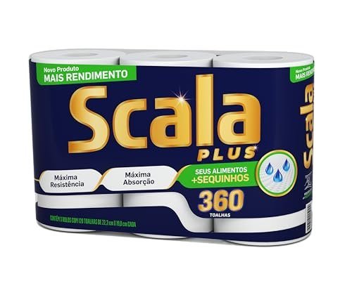 Scala Plus Papel Toalha Mega, 360 Toalhas (3 Rolos de 120 Toalhas Cada)