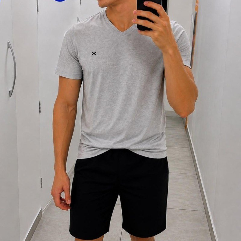 Pijama Masculino Hering Manga Curta Cinza Mescla E Chumbo