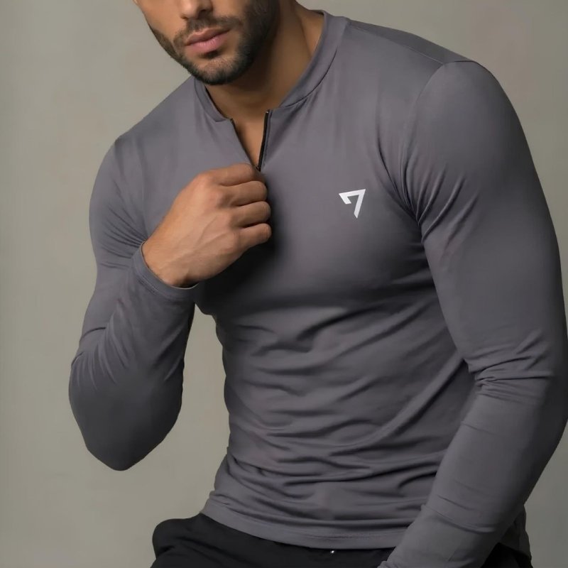 Camisa Térmica Masculina Segunda Pele Manga Longa Com Zíper