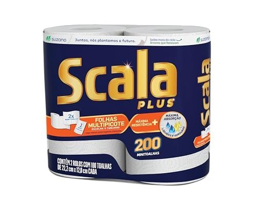 Scala Plus Papel Toalha Multipicote, 200 Toalhas (2 Rolos de 100 Toalhas Cada)