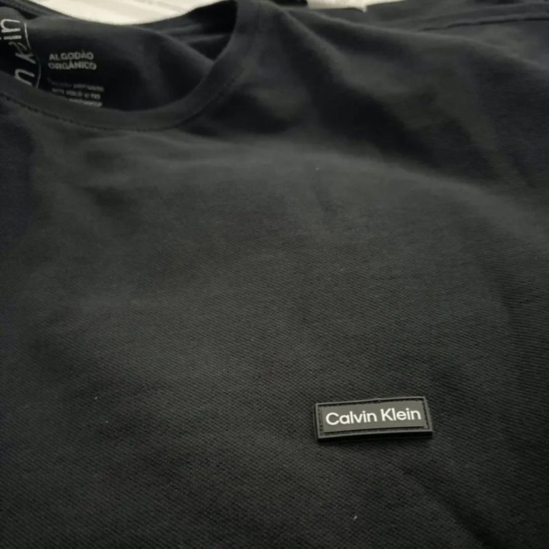 Camiseta Calvin Klein Masculina Piquet Orgânico Preta