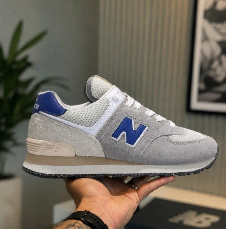 Tênis New Balance 574 V2 Unissex Retrô Moda Casual Original Prateado 44 Br