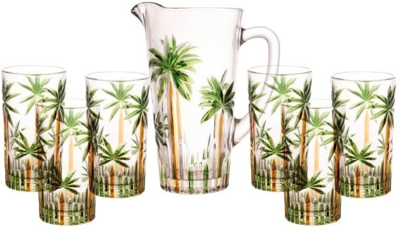 WOLFF – Conjunto Jarra + 6 Copos de Cristal Palm Tree Handpaint