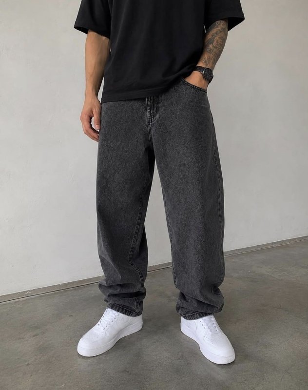 Calça Balão Jeans Masculina Marmorizada Streetwear Larga Bag