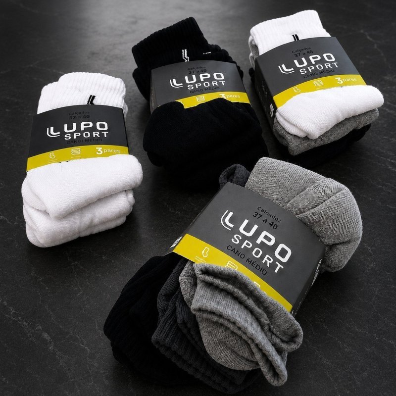 Kit 10 Pares Meias Lupo Masculina Cano Medio Algodão Walk