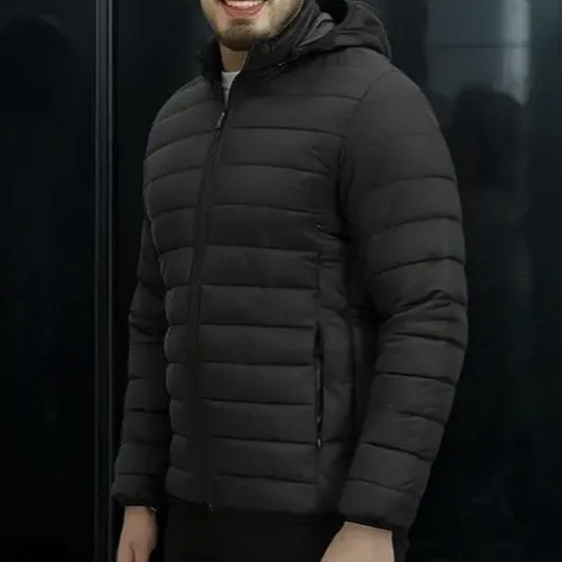 Jaqueta Masculina Casaco Nylon Puffer Preta Com Capuz Touca