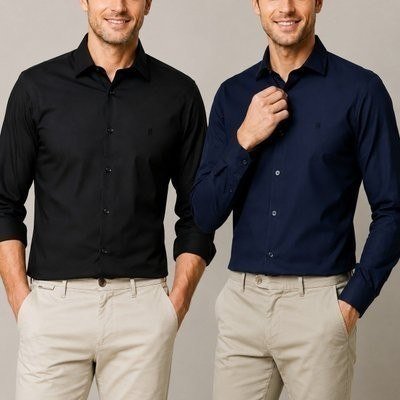 Kit 2 Camisas Slim Fit Polo Wear Preto / Marinho G