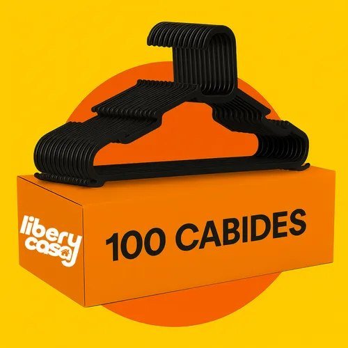 Kit 100 Cabides Pretos Plástico Adulto Organização Guarda-Roupa