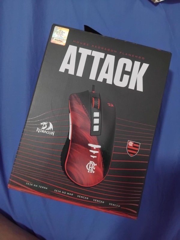Mouse Gamer Redragon Flamengo Attack Preto e Vermelho LED Vermelho PMW3327 12400 DPI