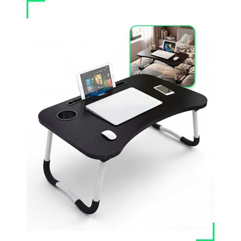 Mesa Dobrável Suporte para Notebook Portátil Para Tablets com Porta-Copo Bege ou Preto