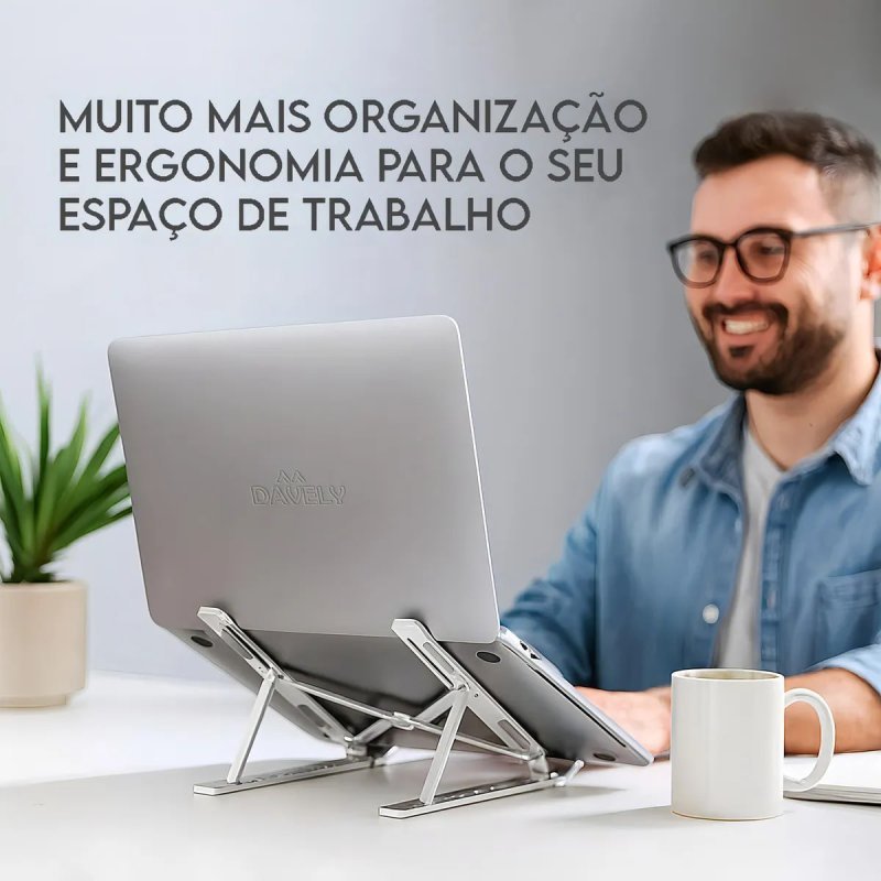 Base Suporte Para PC Notebook Alumínio Portátil Articulado Dobrável Tablet Laptop Mesa Davely Cor Prateado