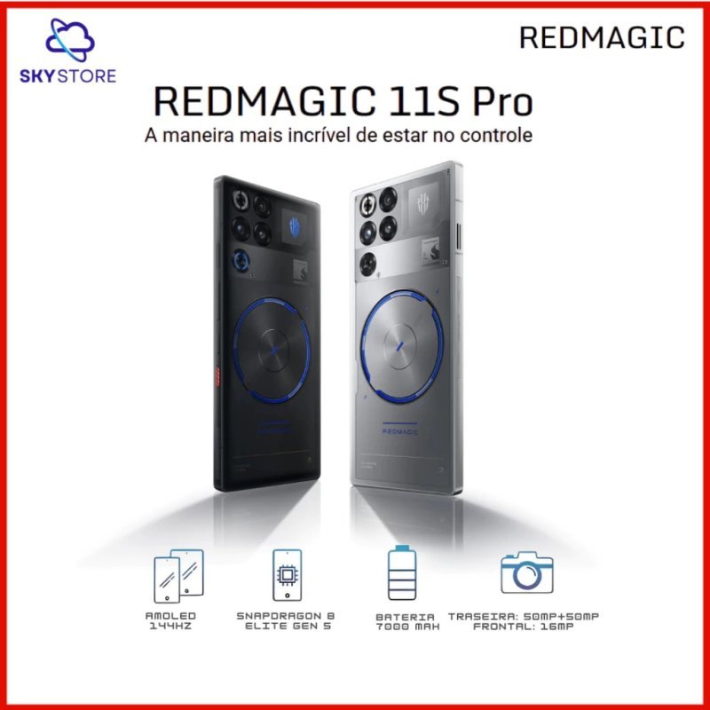 REDMAGIC 11S Pro Snapdragon 8 Elite Gen 5 Versão Líder 12+256 Resfriamento Líquido 7500mAh Nightfreeze/Subzero