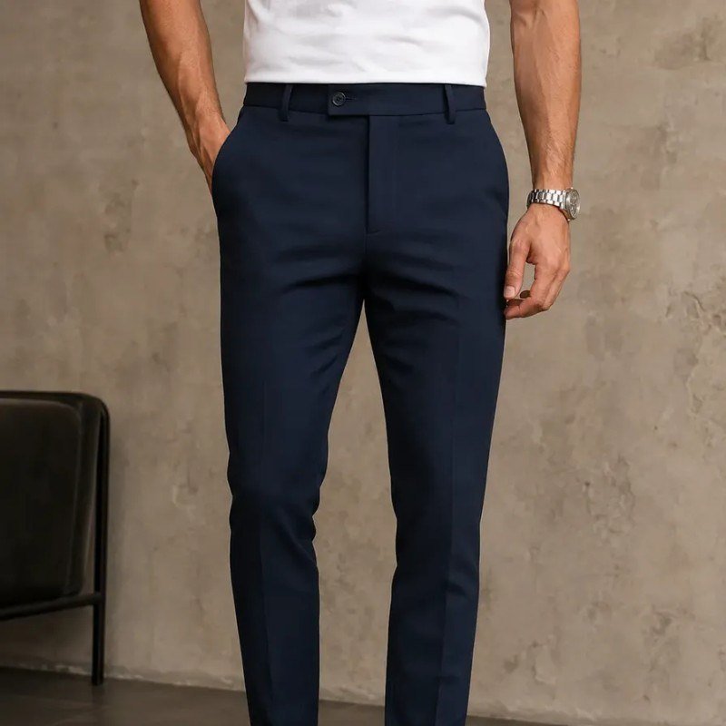 Calça Alfaiataria Masculina Slim Fit Premium Social Azul Liso