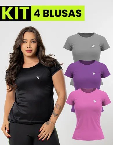 Kit 4 Blusas Feminina Fitness Dry Fit Camiseta Academia