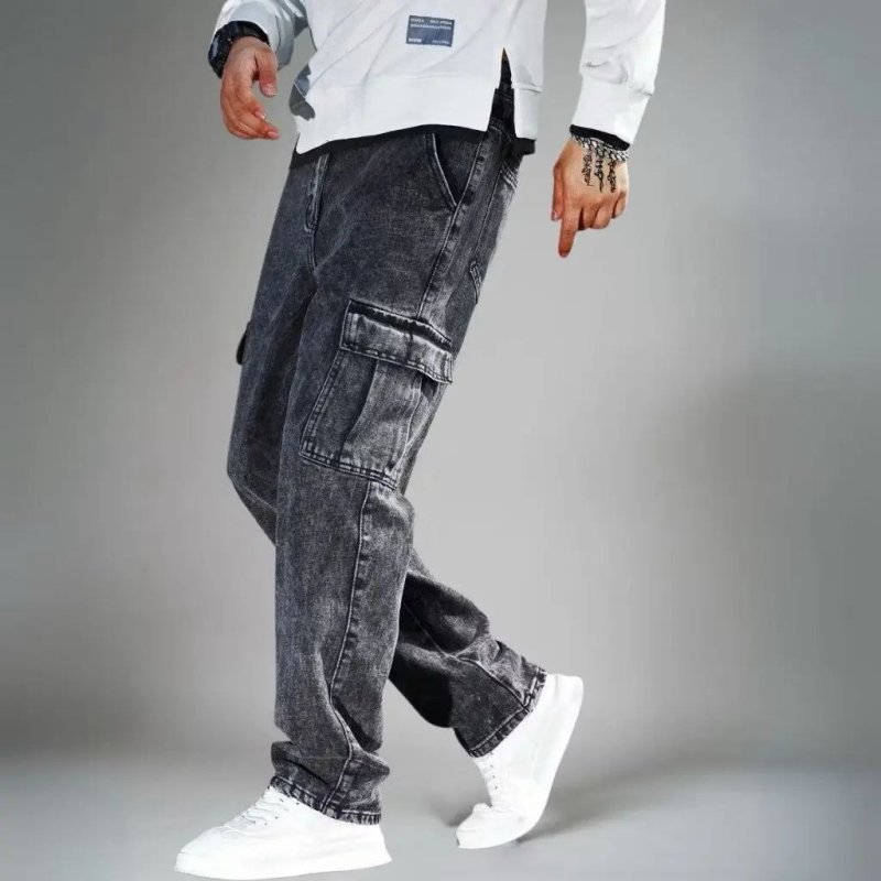 Calça Cargo Masculina Jeans Streetwear Larga