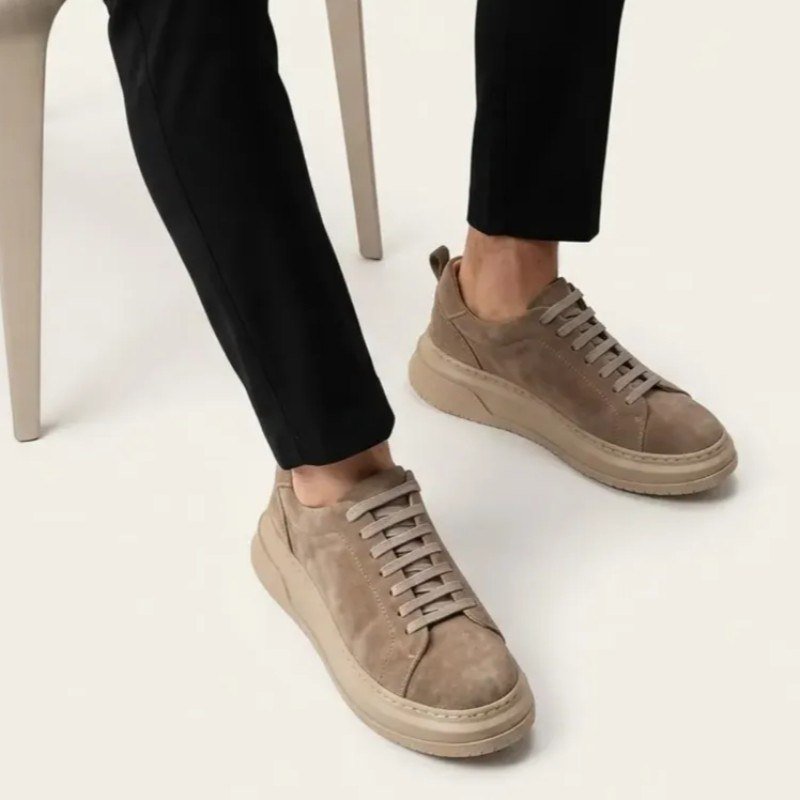 Tênis Masculino Couro Legítimo Casual Solado Alto Premium
