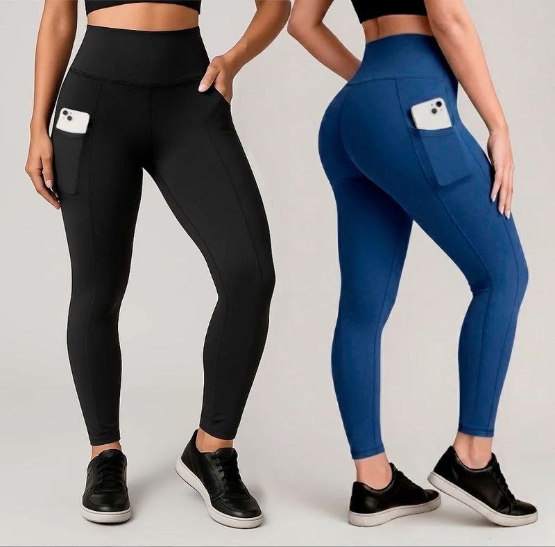 Kit 2 Calças Legging Feminina Cintura Alta Com Bolso