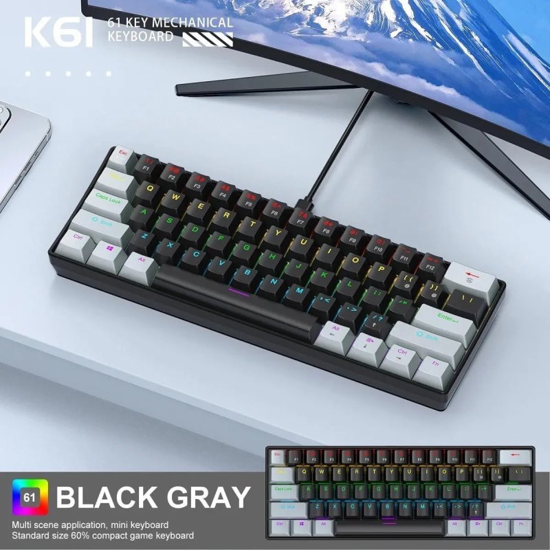 Teclado Mecânico Gamer 60% K61 Com Fio E Iluminação