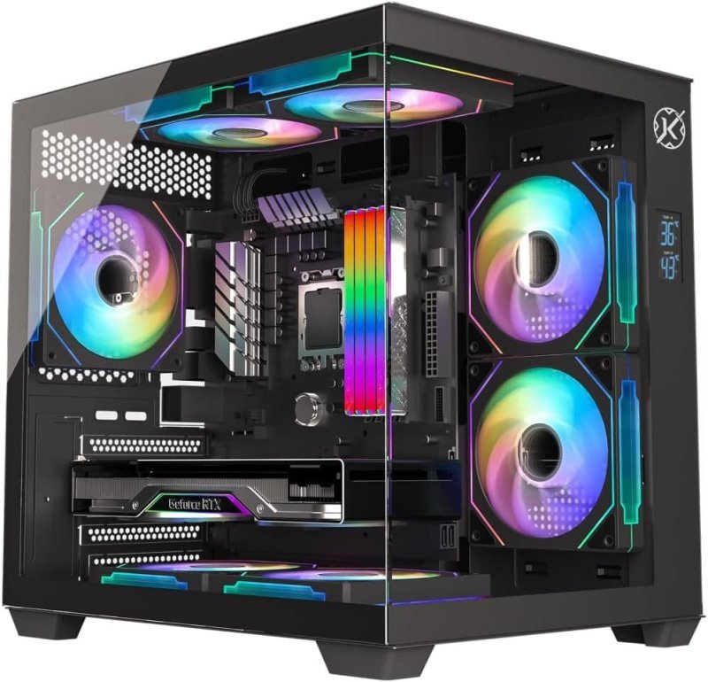 Gabinete Gamer Kalkan Midgard Digital Preto Micro-ATX Aquário Sem Fans Com Display de Monitoramento LCD