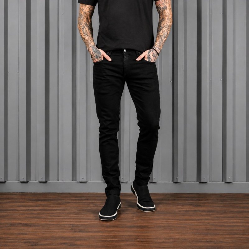 Calça Jeans Preta Super Skinny Masculina Lycra Premium