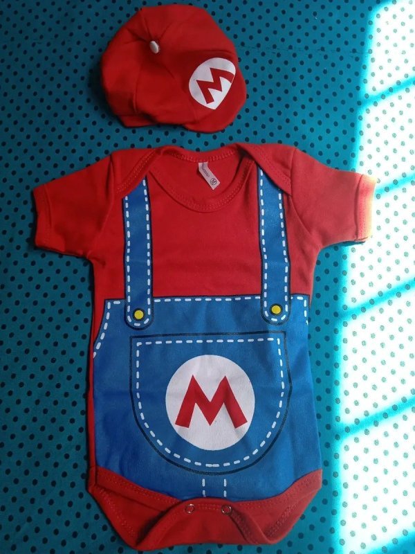 Roupa Mario Bros Bebê Body Mesversário Menino e Boina Tema + Frete Grátis