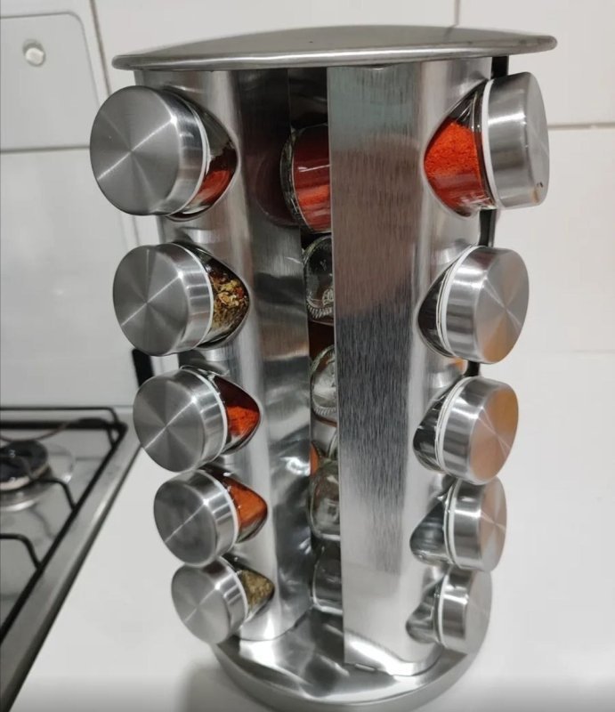 Porta Tempero Condimentos 20 Potes Giratorio Redondo Cor Inox