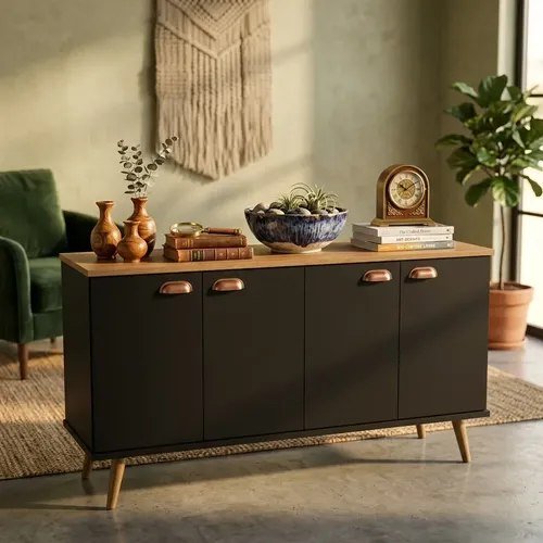 Armário Balcão Moderno Para Sala Ou Cozinha Estilo Nórdico Preto